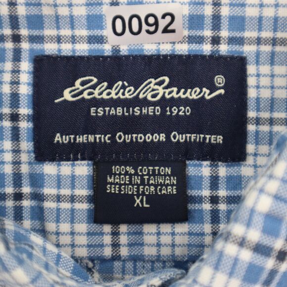 Eddie Bauer Shirt Mens XL Blue Plaid Button Down Short Sleeve Pocket Outdoor - Picture 12 of 16
